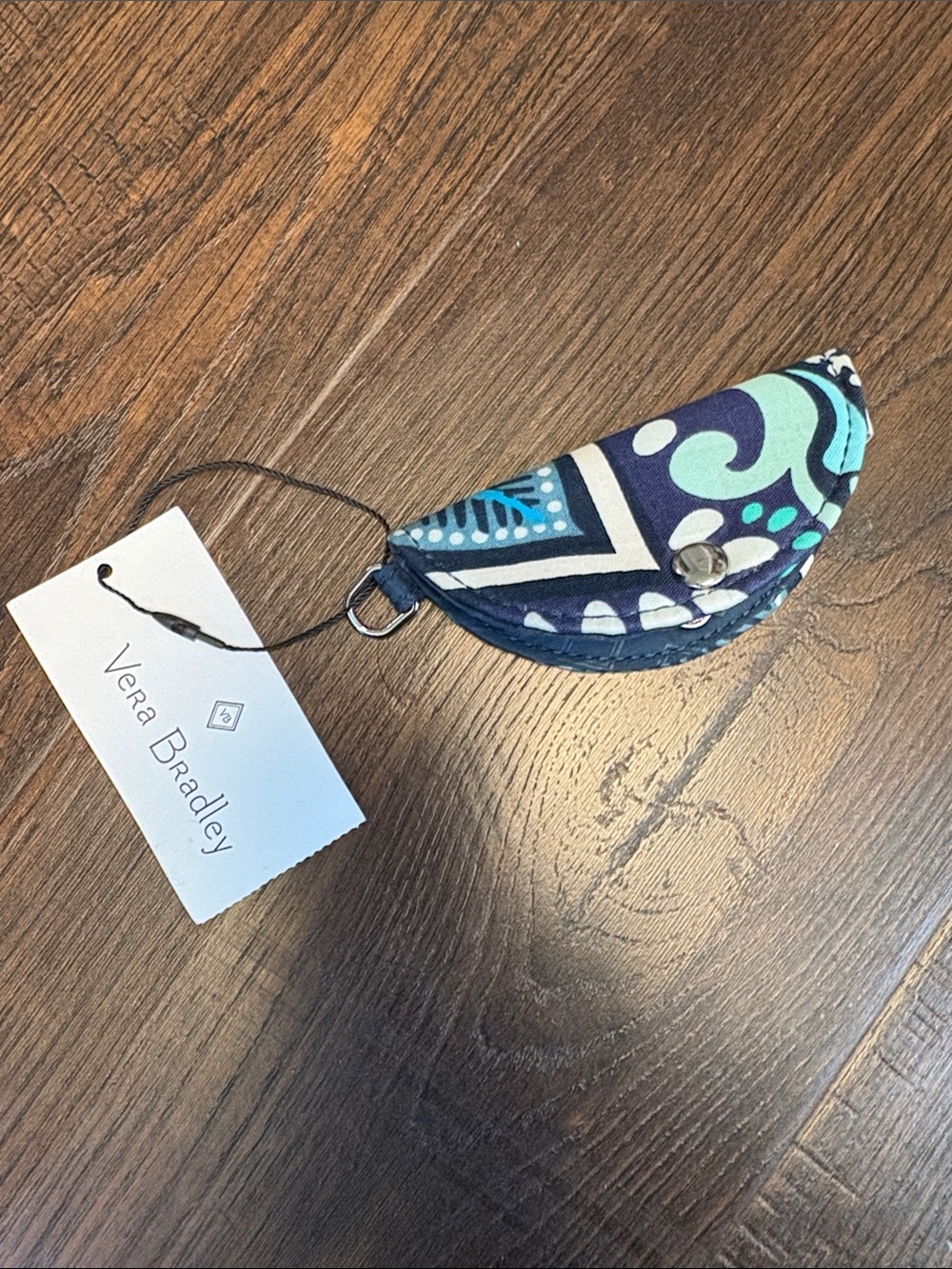Vera Bradley Teal & Navy Patterned Snap Key Pouch cord holder